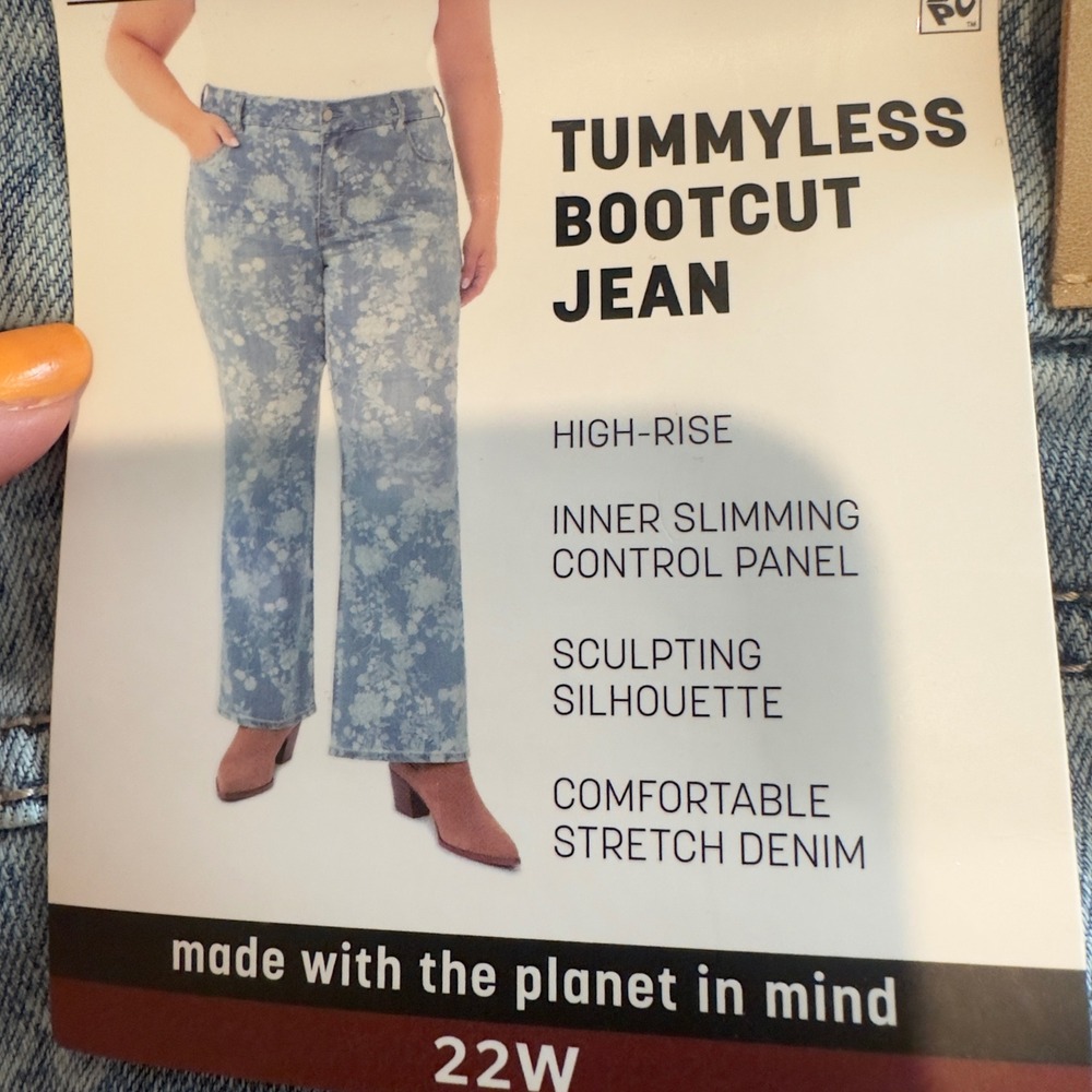 Seven7 Tummyless High Rise Bootcut Jeans Floral Print Blue White Plus Size 22W - Picture 7 of 8